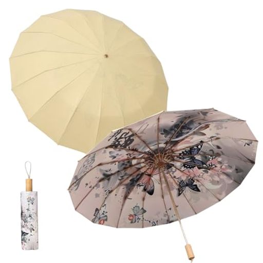 折りたたみ傘 軽量 雨傘 日傘 16本骨 傘 晴雨兼用 大きいサイズ 長持ち 絵画 可愛い 婦人傘 折り畳み傘 丈夫 耐風 丈夫 撥水 遮光 遮熱 大きい 梅雨対策 通勤通学 レディース 男女兼用 ギフト UVカット 紫外線遮蔽 (イエロー)