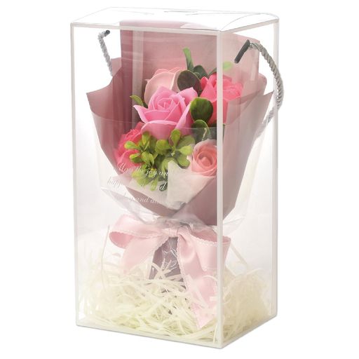 Other Succulents - ポピー名古屋ソープフラワーシャボンフラワー造花ギフトプレゼント5輪ブーケバラ花束約25cmクリアボックス付きSH-048ピンク