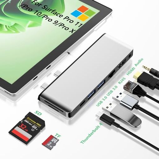 SurfacePro9ハブ4KHDMI、USB-CThunderbolt4(8K@30Hzディスプレイ+40Gデータ+100W充電)、100MLAN、2xUSB3.0、SDTFカードスロット3.5mmオーディオサーフェスプロ9