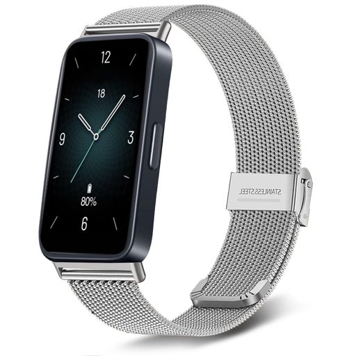 [HEENIA] HUAWEI BAND 9 対応 バンド 金属ベルト ステンレス製 替えベルト 長さ調節可能 柔らしい 男女兼用 HUAWEI BAND 9 対応 交換バンド(シルバー)
