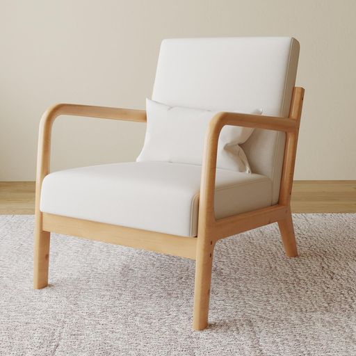 YASICAアームチェア1人掛けソファーリネン無垢材背もたれコーナーソファー人体工学設計ローソファ木製フレーム&綿麻素材高反発クッション高密度スポンジ寛大背もたれ座り心地が良いシ…