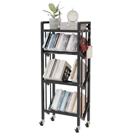 ファイルワゴン4段ファイルラックキャスター付き仕切り付き本棚デスクワゴン書類棚A4サイズ大容量収納ラックファイル収納書類収納出し入れしやすい(​ブラック50x25x117cm)