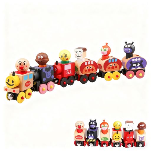 Other - パンマンちゃん小汽車木製磁気分解組み立て可能おもちゃ車可愛いキャラクターセット全長33cm1セット重量0.35KG