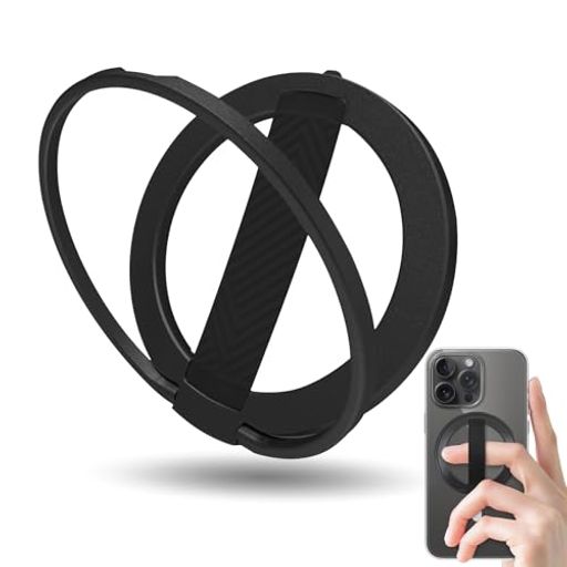 Rakuten - スマホリングマグネット式MagSafe対応薄型軽量アルミ合金スマホスタンド落下防止取り外し角度調整バンカーリングiPhone171615141312Androidブラック