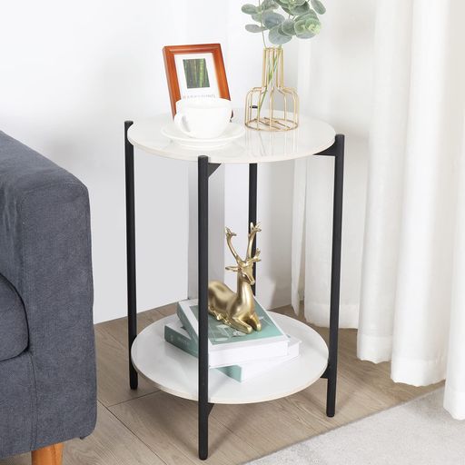 UNHOサイドテーブルベッドサイドおしゃれ大理石テーブルコーヒーソファーテーブル丸ナイトテーブル収納..