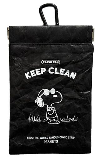 ヘミングス携帯ゴミ箱POY(ポーイ)PEANUTS約10x16cmカラビナ&側面ポケット付きBLACK4494104