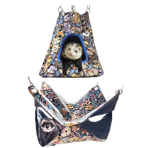 FULUE小動物ペットフェレットモモンガシマリス用テントと2階のハンモック寝袋休憩所遊び場2個セット