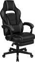 フラッシュファニチャー(FlashFurniture)ゲーミングチェアパソコン用ブラック/グレー人間工学リクライニング背もたれ跳ね上げ式フットレストアーム付振動機能付き腰サポートクッション