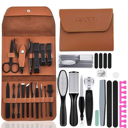 マニキュアセット35ピース-ネイルクリッパーセット-ブラックステンレススチールネイルカッタースチールプロフェッショナルペディキュアキットネイルハサミグルーミングキットブトラ…