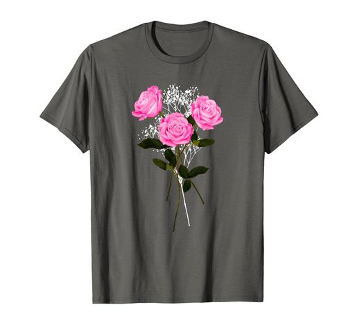 かわいいピンクの長い茎のバラの花束の花のグラフィックTシャツ