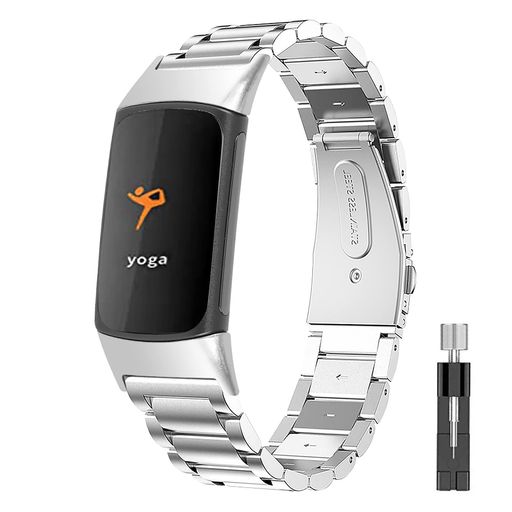 WUWOCJ バンド適応 FITBIT CHARGE5/CHARGE6 専用バンド 交換ベルト スチール製 工具付き 簡単取り付け 防汗 防水 ビジネススタイル (銀)