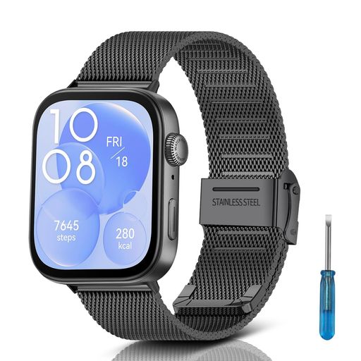 [ROSOKI]バンドHUAWEIWACTHFIT3対応バンドステンレスチール金属バンド交換バンドステンレスバンドHUAWEIWACTHFIT3調整簡単ビジネス風替えストラップ耐久性のある交換バンド男女兼用防水