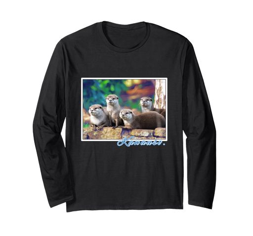 コツメカワウソの デザインイラストグッズ 【 リアル カワウソさん 】シリーズ. 長袖tシャツ