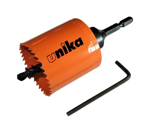 鋭い切れ味。軽快で快適な作業性。刃厚1mm。安全ストッパー(ツバ)を排除し、貫通穴に最適。木材・塩ビ・鉄板などの穴あけに。 6.35mm六角軸のため、インパクトドライバー・電気ドリルどちらでも使用可能。ボール盤使用不可。 刃先はコバルトハイスを採用したバイメタル構造。板厚38mmまで対応。シャンク:6.35mm六角軸。 口径:42mm。有効長:38mm。全長:112mm。対象資材:薄鉄板(3.2mm厚以下)・アルミ板(3.2mm厚以下)・塩ビ板・金属系サイディング・石膏ボード・木材・FRP板・樹脂板。