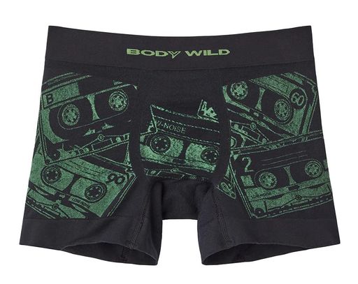 [ボディワイルド]GUNZEグンゼボクサーパンツカセットテープ柄前とじ立体成型BWS000J(Mサイズ97:ブラック)
