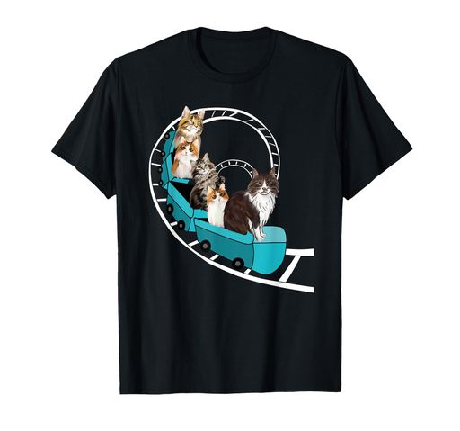 メインクーン猫ギフト面白いジェットコースター子猫愛好家Tシャツ