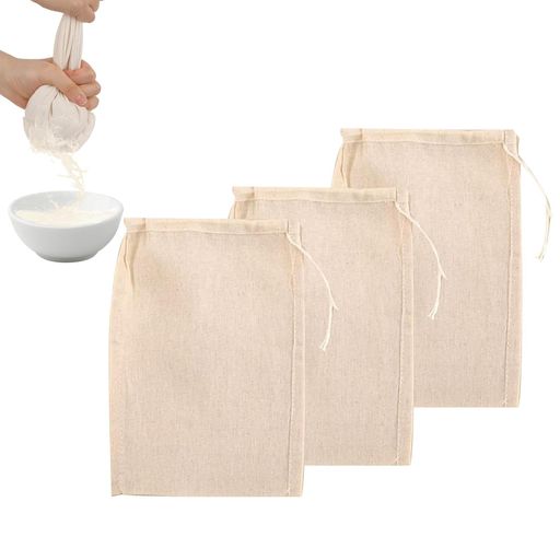 DFsuccesこし袋耐久性通気性良好3枚セット豆腐チーズジュース用フィルター多機能キッチンツール100%天然綿再利用可能蛍光増白剤不使用(14x20cm)...