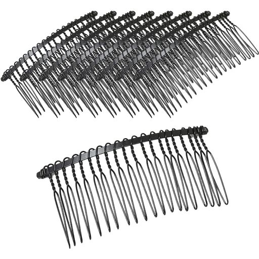 ヘアコーム20本足10個セットブラックヘアアクセサリーパーツヘアーコームワイヤーコーム黒DIY手作りア..