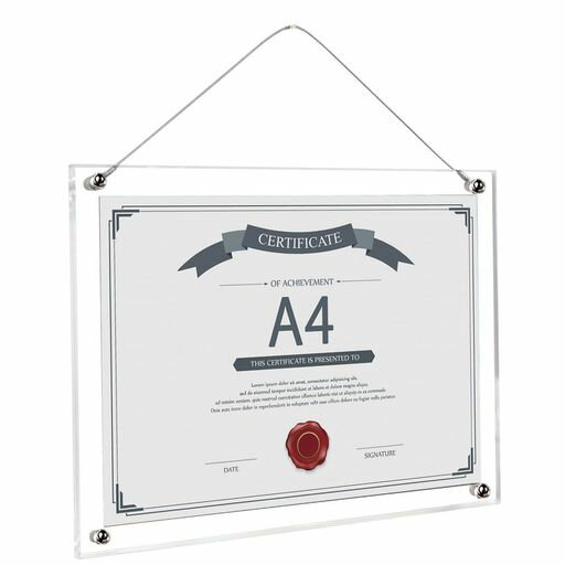 アクリルフォトフレームa4判額縁A4写真立てスタンド横縦置き兼用ポスター賞状許可証認定書切り絵メニューPOP壁掛け可(210x297mm)