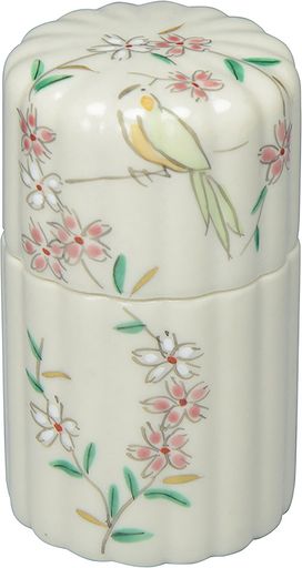 京焼清水焼楊枝入れホワイト直径5cm紫泉窯(化粧箱入)花丸花鳥sbi004