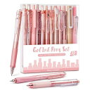 FourCandies12本パステルゲルインクボールペンセット11本ジェルボールペン&1本蛍光ペン引き込み式0.5mmかわいいかきやすいノートテイキングペン学校...
