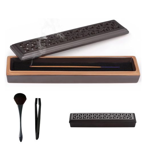 お香立て灰がこぼれない陶器製線香立てお香皿横置き香炉安全おしゃれ棺スタイルインセンスボックス供養..