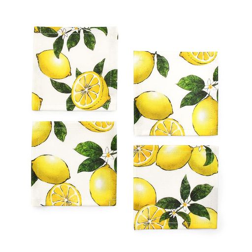 コースターラミネートおしゃれ布4枚セット洗える北欧レモンイエローフルーツ柄スタイルデコールW3001810