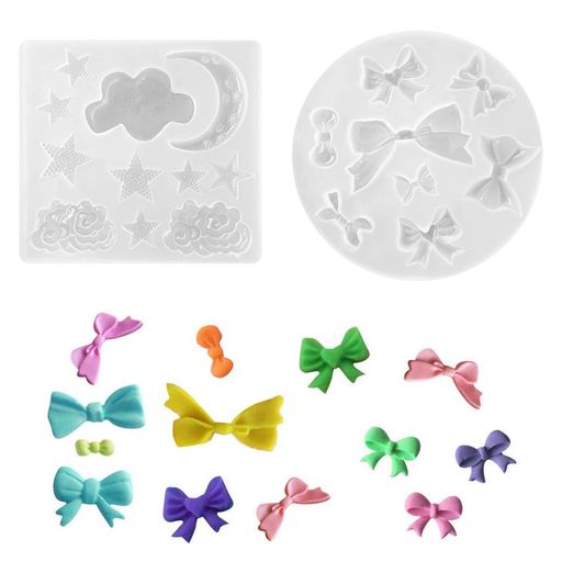 シリコンモールド ムーンクラウド星の型とリボンの型 繰り返し使えるDIY手作り レジン シリコンモールド 粘土装飾、ペンダント、ペンダント装飾、翻糖ケーキ装飾エンボス造形などをする