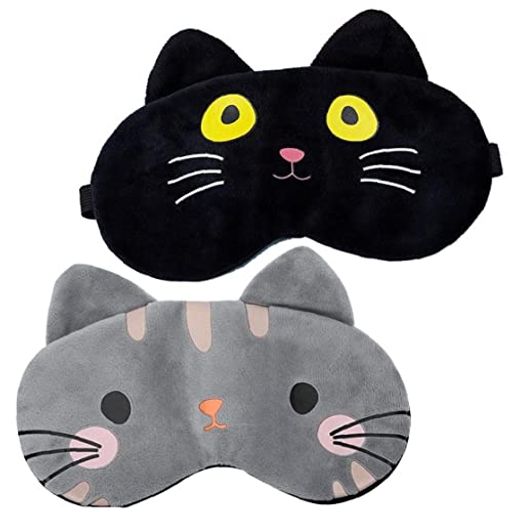 シルクアイマスク遮光睡眠かわいい猫アイマスク眼精疲労目隠し女性子供ソフトアイカバー調整可能なスト..