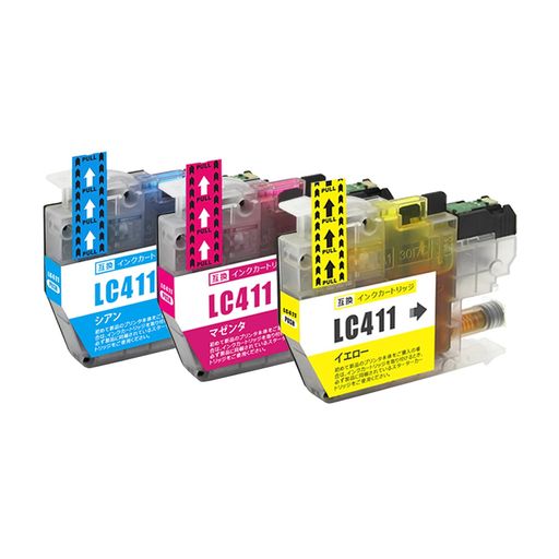 商品内容:LC411 互換 インクカートリッジ 3色カラー LC411-(C/M/Y) 対応プリンター:DCP-J1800N / DCP-J926N-W / DCP-J926N-B / DCP-J928N-W / DCP-J928N-B / DCP-J914N / DCP-J526N / DCP-J528N / MFC-J904N / MFC-J905N / MFC-J739DN / MFC-J739DWN / MFC-J939DN / MFC-J939DWN 内容量と印刷枚数:LC411(ブラック):11ml(染料), LC411(カラー):8.5ml(染料) 印刷枚数: A4用紙に5%密度で印字した場合、ブラック(約375枚/本) カラー(約500枚/本) 商品情報:1最新型ICチップ付き、残量検知対応。2高発色・高精細な染料インクを採用しており、純正品との併用は可能です。3増量タイプ、日常大量印刷に適合しております。4国際標準、ISO14001、ISO9001認証取得 サポートと保証:ご購入前のご質問や購入後のトラブルなど、専門スタッフが丁寧にご対応いたします。