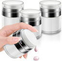 siawadekyエアレスポンプジャー3個セット15ml/30ml/50ml3サイズプレス式クリームボトル遮光漏れ防止クリームジャー再利用可能小分け詰め替え容器クリームローションシャンプー用ディスペン…
