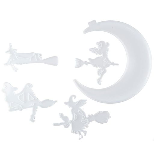 1PC月エポキシ樹脂シリコン型大型9.8インチ月型ハロウィン樹脂型魔女型4個付きDIY鋳造壁アート工芸装飾用