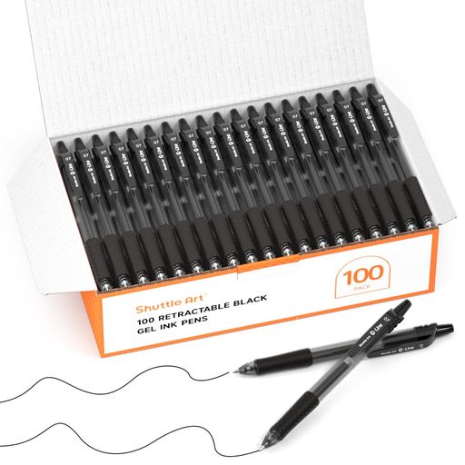 ShuttleArtジェルボールペンゲルペンノック式ブラック0.7mm100本パック耐久大容量速乾手帳ノートイラストスケッチ事務用