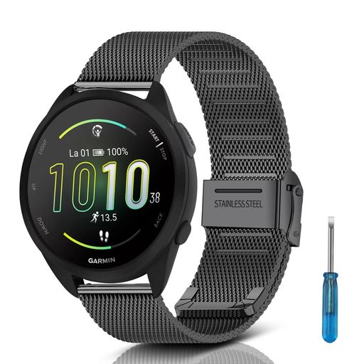 [ROSOKI] バンド GARMIN FORERUNNER 165 / 165 MUSIC/GARMIN VIVOACTIVE 5 / VIVOACTIVE 3 / GARMIN VÍVOMOVE TREND 対応 交換ベルト ステンレスチール