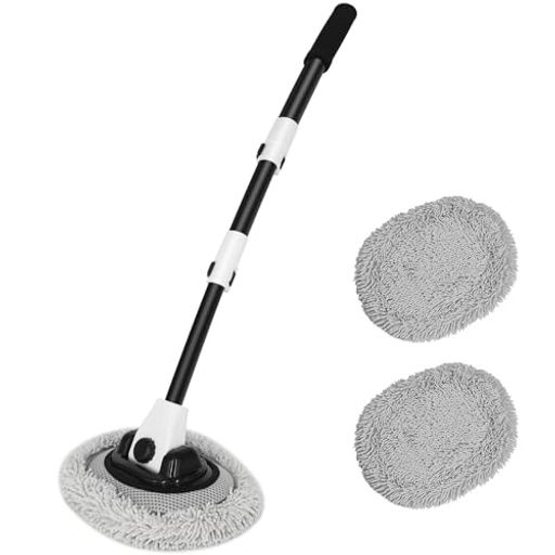 KEEVEEK洗車モップ15°曲げ洗車ブラシ112cm伸縮可能替えスポンジモップ柔らかい超極細繊維90度回転切替..