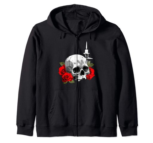 Interior Design - SpookyWitchSkullandWiccanCandlewithRedRosesジップパーカー