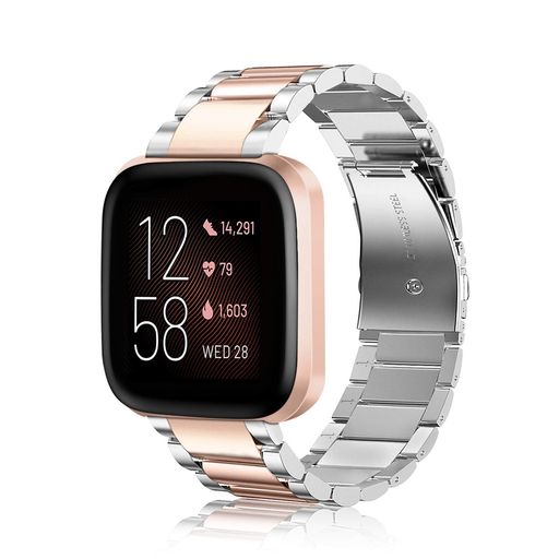 FOR FITBIT VERSA/VERSA 2 / VERSA LITE EDITION バンド 時計バンド ステンレスバンド 金属ベルト 交換バンド 交換用ベルト 調整工具付き おしゃれ(ローズゴールド/シルバー)