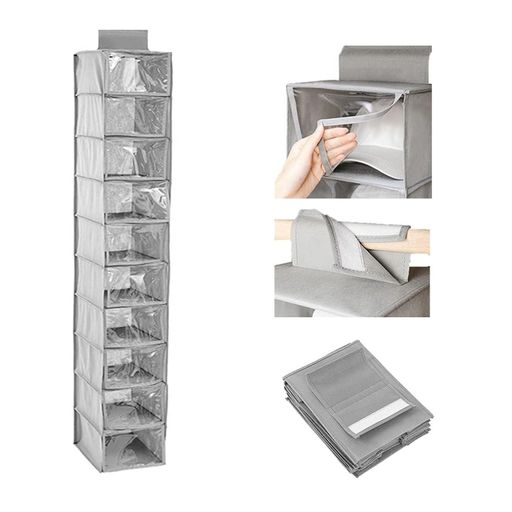 Yhmabc帽子収納大容量10段帽子収納吊り下げ収納クローゼット収納吊り下げつりさげ収納衣類吊るす収納帽子、靴下、スカーフ、財布、衣類の収納に最適(ダストカバー付き)