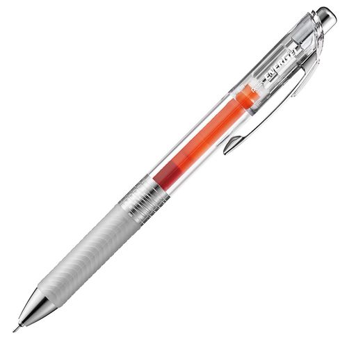 【特長】スッと書けてサッと乾く ゲルインキボールペン 【インキ色】オレンジ 【ボール径】0.4mm 【材質】後軸・頭冠=再生PC ノック・前軸=ABS樹脂メッキ グリップ=エラストマー クリップ=鉄 【1本あたりサイズ/重さ】幅 16mm x奥行 11mm x 長さ147mm/13g