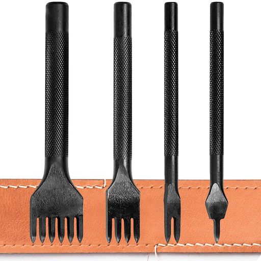 KEWAYO4本セット菱目打ち丸穴ポンチセットレザークラフト革細工ポンチ穴あけ間隔5MM目打ち革縫い穴打ち..