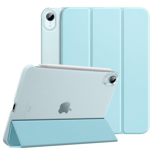 「iPadMini7/6ケース」iPadMiniA17Pro(2024、第7世代)及びiPadMini6(2021、第6世代、モデル番号:A2567/A2568/A2569)用タブレットケースです。ご購入前に、必ず機種をご確認ください。 「前蓋PUレザー+背面非光沢無色透明PC」ケースの蓋は耐久性に優れた高級PUレザーで仕上げられて、裏地の素材は柔軟なマイクロファイバー製で、端末が摩擦により発生する擦り傷を和らげます。iPadをしっかりと保護できます。背面ケースは非光沢の無色透明PC製で薄型一体式手帳型全保護仕様となっており、手触りが優しくて、取り付けもとても簡単です。 「三つ折り・スタンド機能」カバーを折れる仕様にデザインして、折巻きしてスタンドになれて、二つの置く角度調整できて、両手解放で動画観賞や、タイピング、ゲームなども快適にご利用頂けます。 「オートスリープ機能」オートスリープ機能でカバーを開閉することで電源自動的にオン・オフなります。マグネットが内蔵されているためカバンに入れてもカバーが勝手に開ける心配は不要で、しっかり閉められます。