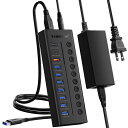 LemoreleUSBハブ10ポート拡張USB3.0hub5Gbps高速伝送セルフパワー対応USB3.0ハブ電源付き7*USBハブ3.0の拡張+3充電ポートUSBHub独立スイッチ付12V/3A45W電源付き
