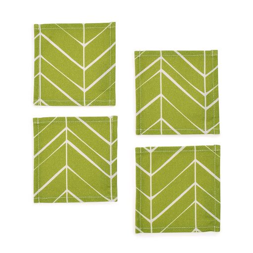 スタイルデコール(STYLEDecor)コースター綿100%おしゃれ布4枚セット洗える北欧グリーンフェザー柄幾何..