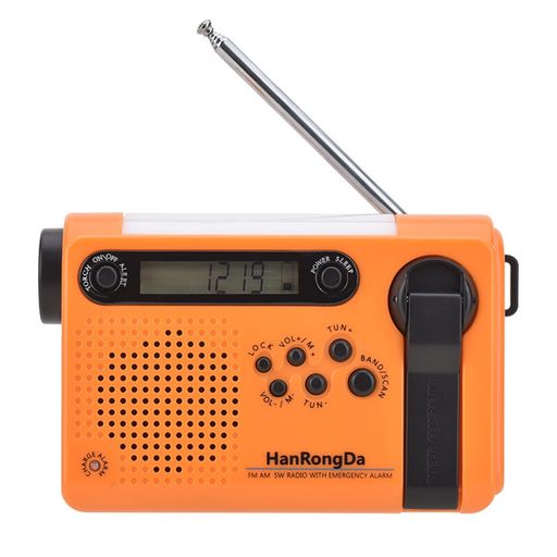 HanRongDa防災ラジオ小型短波/AM/FM/ワイドFM対応充電式携帯懐中電灯120局メモリーデジタル時計とスリ..