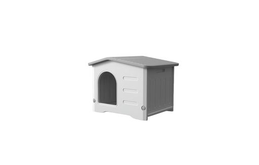 ペットハウス、グレー&ホワイト、プラスチック製、屋外用、犬小屋、猫ハウス、通気口付き
