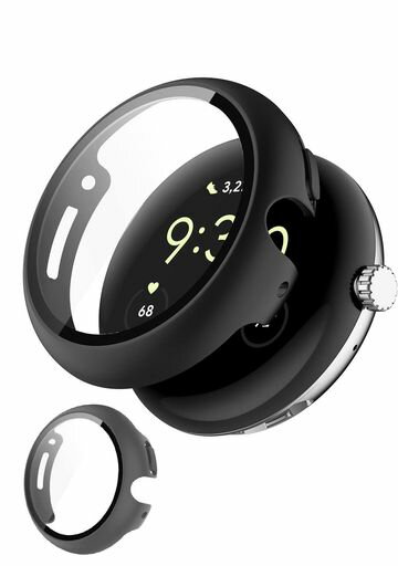 GOOGLEPIXELWATCH/PIXELWATCH2ケース液晶保護強化ガラス付きGOOGLEPIXELWATCH2対応プロテクターカバーPC素材+日本旭硝子素材強化ガラス一体型耐衝撃超薄型軽量指紋防止PIXEL