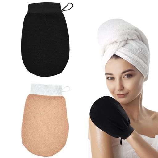 Cluolingあかすり手袋お風呂手袋垢すり手袋搓澡巾ボディウォッシュ手袋浴用手袋角質取りツルモテ肌入浴用品男女兼用再利用可能(オレンジ+ブラック)