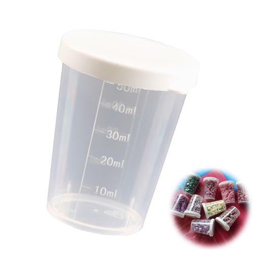 測定カッププラスチック計量カップププラスチック液体計量カップ50MLPPプラスチック白い蓋付き50ml計量カッププラスチック製メスビーカー透明容器カップの胴体にある明確な目盛り漏れ…