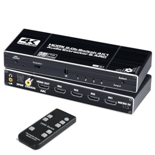 ELEVIEW HDMI 切替器 音声分離 4入力1出力 4K60Hz 光デジタル出力 ARC対応 EHD-804N