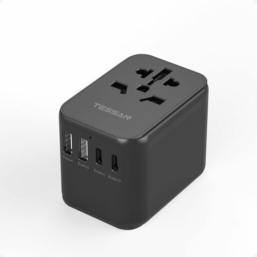 Transformers, Conversion Plugs - TESSAN海外用変換プラグ全世界対応C/BF/O/Aタイプ変換マルチ海外コンセントUSB-A2口USB-C2口韓国イギリスアメリカオーストラリアヨーロッパ旅行用便利グッズブラック